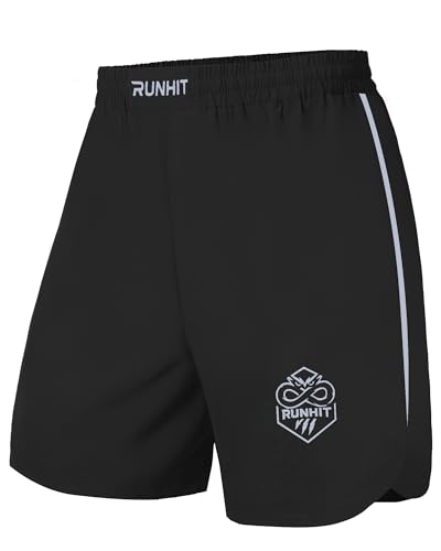 Runhit Mens Muay Thai Shorts MMA Fight Shorts for BJJ Wrestling Boxing No Gi Jiu Jitsu Training Cage Fighting Grappling Kickboxing Black L