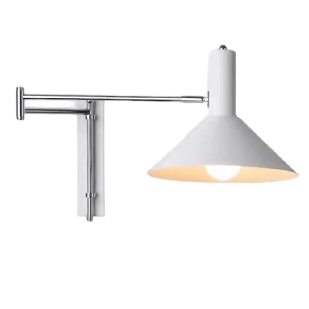 Vjsujehgy Foldable Metal Wall Light - Modern Folding Swing Arm Sconce for Bedside & Bar, Minimalist Extendable Lamp White