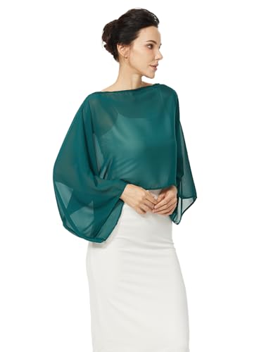 BEAUZSUZSANA Women Chiffon Bolero Cape Capelets with Arm Holes Shawls and Wraps for Evening Dress Bridal Wedding Party (Teal Green,S-M) - image 2