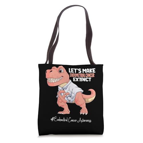 Bolso tote de concienciación sobre el cáncer de endometrio con cinta de color melocotón y diseño de Trex miniatura 1