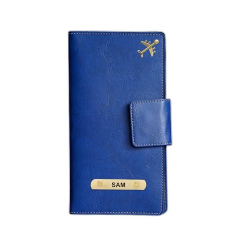 Image of Customized Travel Wallet with Name Engrave | Personalised Passport Holder for Women | Customised Passport Cover for Men and Women | Travel Organizer Gift Wallet (Blue)