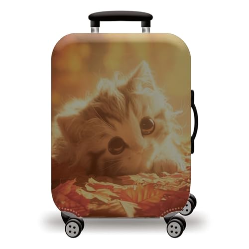 LNXSESN Funda para Maletas Hoja del Patrón del Gato Funda Maleta Cabina Elástico Fundas Maletas de Viaje Lavable Protector de Equipaje con Cremallera Fundas para Maletas de Viaje para 19-21 Pulgadas