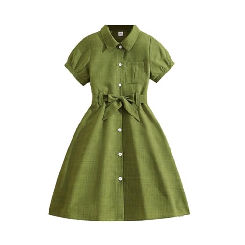 Robe chemise d'été pour filles en coton uni boutonné avec ceinture