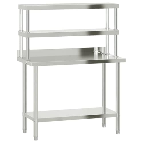 vidaXL Mesa de Trabajo para Cocina con Estante Acero INOX 110x55x150cm