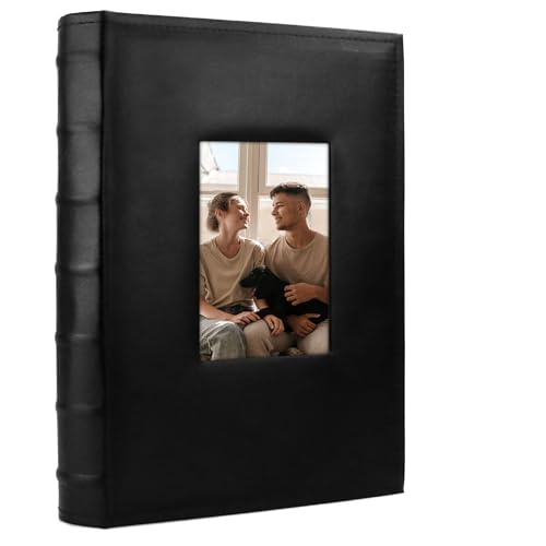 Vienrose Photo Album 4x6 300 Photos with Memo Area Leather Cover Large Capacity Slip-in Pictures Book for Wedding Baby Vacation (Black)