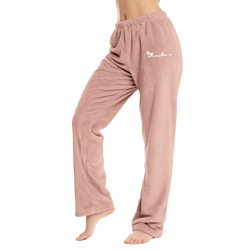 szvbofueck Pantalon de pyjama long en polaire pour femme - Pantalon de pyjama en flanelle - Jambe droite - Pantalon de pyjama en polaire corail - Taille...