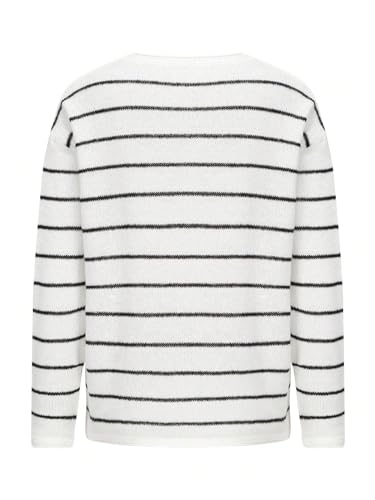 Image of SweatyRocks Women's Striped Crew Neck Pullover Long Sleeve Drop Shoulder Loose Knit Tops