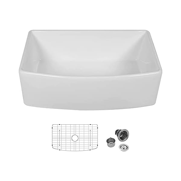 30 Farmhouse Sink White - Sarlai 30 Inch Kitchen Sink Arch Edge Curved Apron Front Ceramic Porcelain Fireclay Single Bowl Farmer Sink