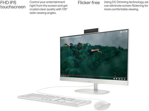Image of HP 27 All-in-One Desktop Computer - 27'' Touchscreen FHD IPS Display, Intel Ultra 7 255U (12 Cores), Intel AI Boost (12 NPU Tops), 32GB DDR5 RAM, 2TB SSD, Windows 11Pro, Wireless Keyboard & Mouse