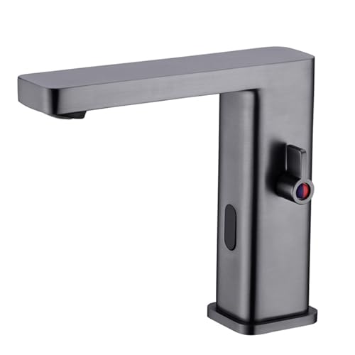 XJTNLB Touchless Sensor Bathroom Tap Gun Gray Basin Mixer Tap Infrared Sensor Faucet Battery with Hot and Cold Temperature Control Valve