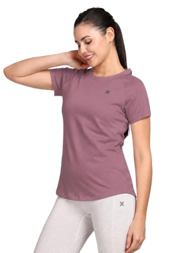 Image of Lavos Women's Regular Fit T-Shirt with Half Sleeve Round Neck, Bamboo & Cotton Gym, Yoga and Sports Wear for Women