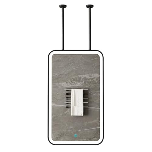 MARXAN Espejo Rectangular suspendido de Doble Varilla | Espejo de Techo Minimalista con Marco metálico para Lavabo | Espejos de Maquillaje iluminados Inteligentes para tocador(50cmx70cm)