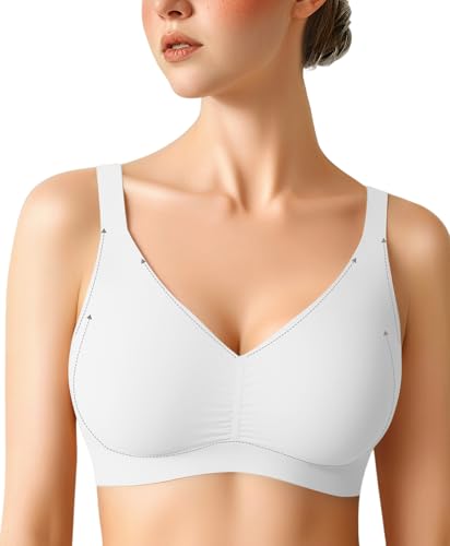 Popilush Seamless Bras for Women - Wireless Pushup Bra Full Coverage Comfortable T Shirt Bralette with Support and Lift