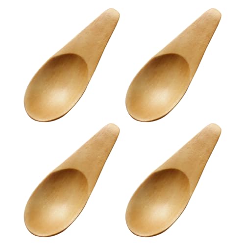 Lot de 4 cuillères en bois pour épices, café, sel et dessert, mini cuillères adaptées pour la cuisine