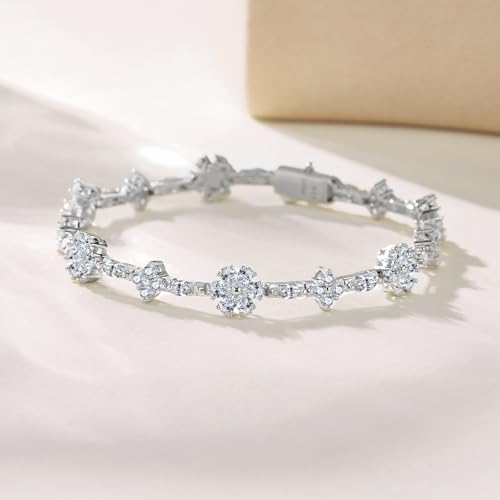 Moissanite Tennis Bracelet for Women, 925 Sterling Silver 18K White Gold Plated Flower Bracelet Jewelry, Anniversary Birthday Gifts for Women Wife Girlfriend Mother2