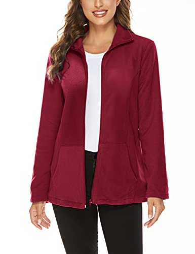 Hibelle Zip Jacket Women, Ladie Athletic Coat Fleece Cute Funny Casual Jackets Windbreaker Denali Hand Pockets Designer Clothings Regular Relaxed Fit Tops For Junior Wine Red Medium #TOP1