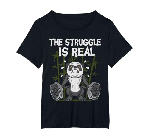 The Struggle is Real - Weightlifting Panda Bear Fitness Gym T-Shirt, Women's Plus, Black, 2X