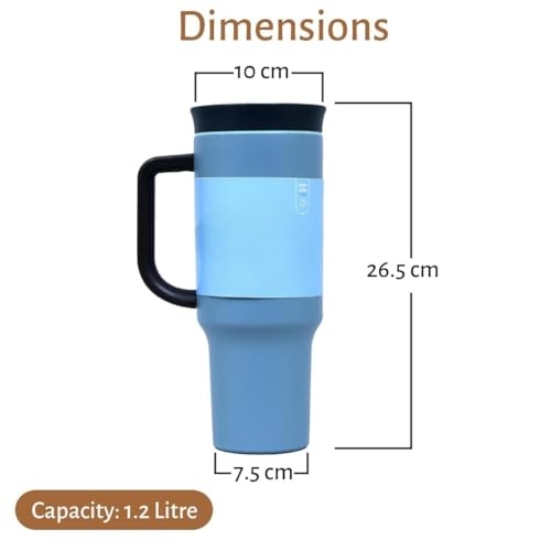 Image of Travel Mug 40oz with Straw & Handle | Leakproof Lid, BPA-Free Large Tumbler for Driving, Office, Fitness & Outdoor Use (Dolphin Grey, 1200 ml)