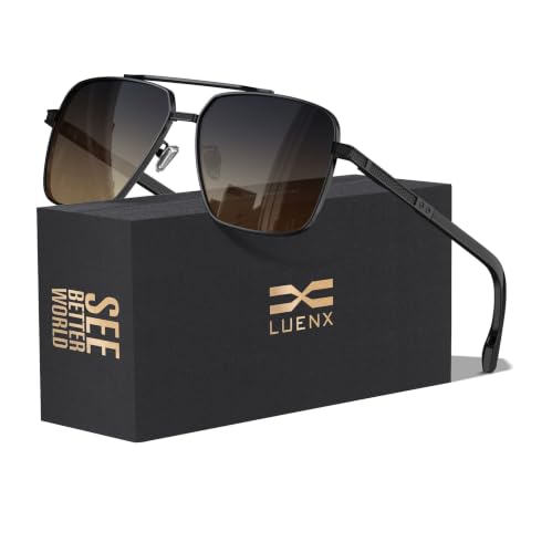 Luenx Mens Polarized Aviator Sunglasses: Rectangular UV400 Driving