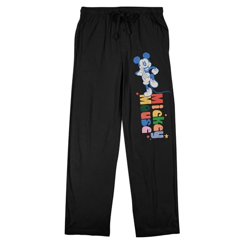 Mickey Mouse Classic Rainbow Name Text Adult Black Sleep Pajama Pants