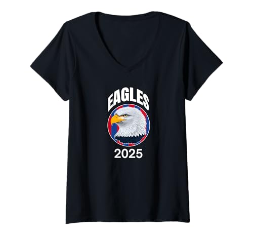 Donna EAGLES - Grafica dei vincitori delle celebrazioni della stagione divertente per fan 2025 Maglietta con Collo a V