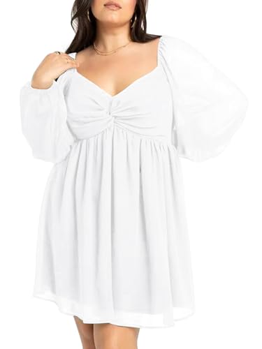 SCOMCHIC Women's Plus Size Puff Long Sleeve Dresses Sweetheart Neckline A Line Short Wedding Guest Cocktail Dress