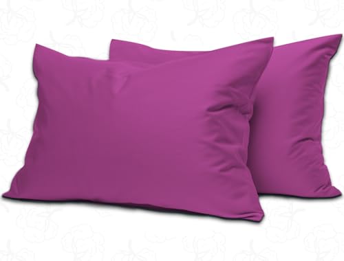 MistyMorning Pillow Cases 2 Pack Soft & Premium Quality Bedding & Linen, Egyptian Cotton 200 Thread Count, Breathable & Envelope Closure in Standard Size (50x75+15 cm) (Purple, Pack of 2)