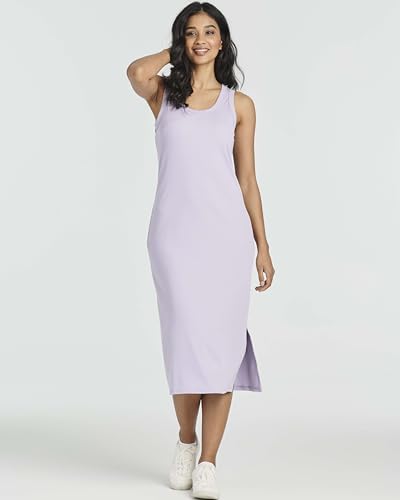 Image of Real Essentials 3 Pack: Women's Ribbed Knit Sleeveless Crew Neck Tank Casual Midi Shift Dress with Slit