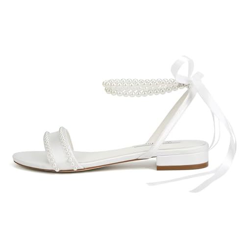 Wedding Flats Pearl Sandals Flat Wedding Shoes for Bride Open Toe Bridal Flats3
