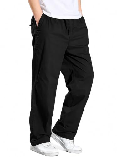 Image of Men's Pure Cotton Cargo Pants | Regular Fit Multi-Pocket Casual Trousers for Men | Solid Black Utility Cargo Bottom Wear | Comfortable Everyday Wear Pant
