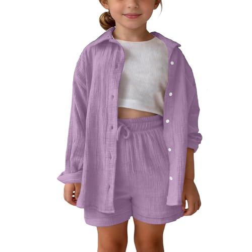 Ensemble d'été pour filles veste longue en coton lin plissé et short surdimensionné