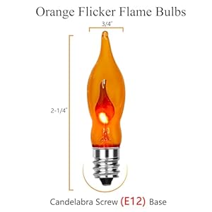 SUNSGNE E12 Flickering Flame Orange Night Light Bulbs, C18 String Light Bulbs for Halloween Christmas Party Decor - 1Watt/120 Volts/E12 Base(12 Pack) SUNSGNE E12 Flickering Flame Orange Night Light Bulbs C18 String Light Bulbs for Halloween Christmas Party Decor 1Watt120 VoltsE12 Base12 Pack