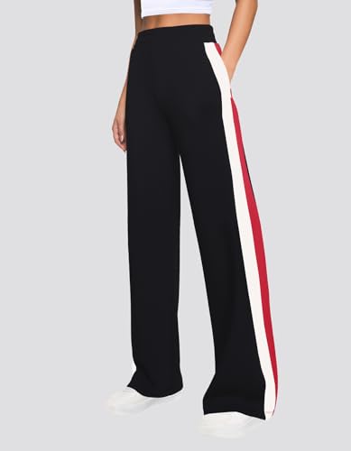 SENSERISE Women Sweatpants Color Block Wide Leg Track Pants High Waisted Side Striped Pants with Pockets4