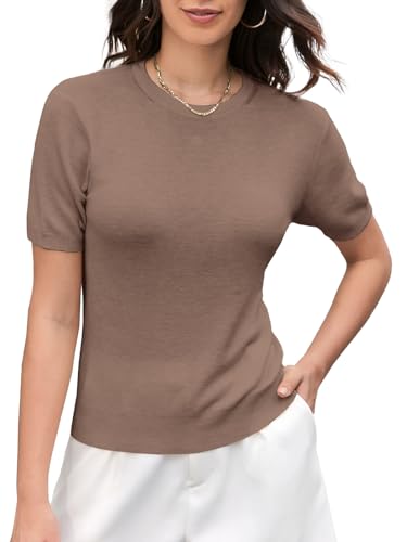 Image of DAIMIDY Women's Short Sleeve Sweaters Lightweight Summer Sweater Casual Knit Pullover Tops