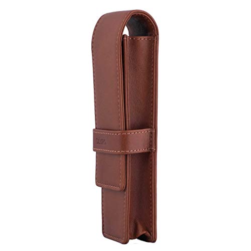 Image of DiLoro Leather Double Pen Case Pencil Pouch Holder for Two Fountain Pens Ballpoint Rollerball and Pencils (Bugatti Tan)
