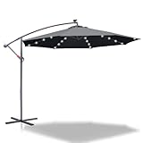 Joparri Aluminium zweefparasol, led-zonnescherm, grijs, Ø 350 cm, met zwengel, zweefparasol met standaard, tuinscherm, zonwering, uv-bescherming, aluminium, waterdicht