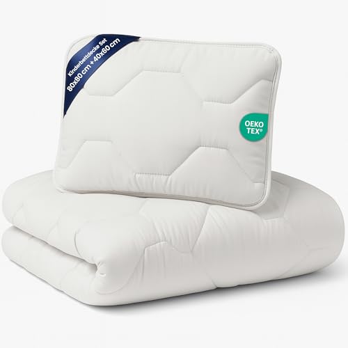 Baby Bettdecke und Kissen Kinderdecke 80x80 cm - Kinderbettdecke Kinder Bettdecken Set und Decke für Kleinkind Babybett Mikrofaser Weiß...