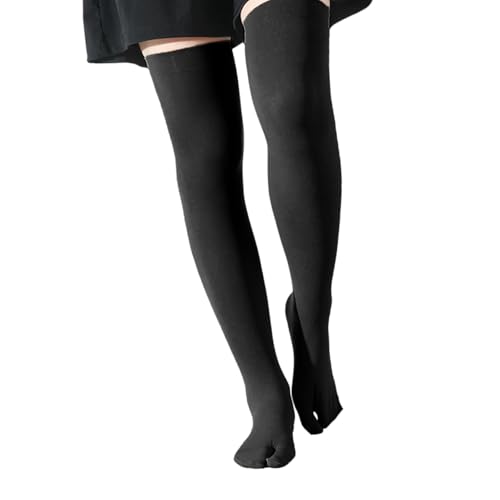 Calcetines de estilo japonés tradicional hasta el muslo, diseño de puntera dividida, medias de dos dedos por encima de la rodilla para mujer, resistentes al regalo, Negro, Talla única
