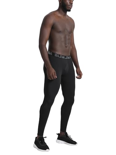 Image of BUYJYA 3 Pack Men's Compression Pants Running Tights Workout Leggings Athletic Cool Dry Yoga Gym Clothes Gift
