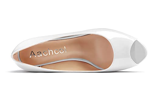 Aachcol Women Wedge Chunky Block Mid Heel Pumps Slip-on Peep Open Toe Dress Shoes Office Party Patent 2 Inch4