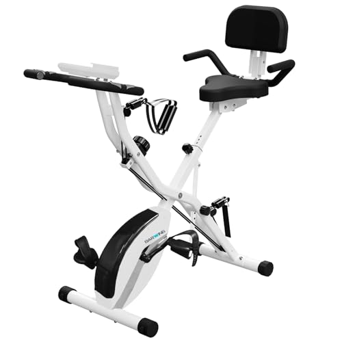 Stationary Exercise Bike for Home Workout, 5 IN 1 Foldable Indoor Cycling Spin Bike for Seniors, 350LB Capacity, 16-Level Magnetic Resistance, Seat Backrest Adjustments by BARWING - Used condition - CA$148.76