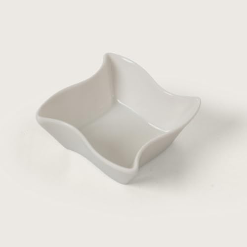 Image of HOME 360 Premium White Ceramic Dip Bowl Set of 3 | Wavy Square Mini Dishes & Condiment Serving Bowls | Elegant Pinch Bowls for Ketchup, Salsa, Chutney & DIps (3, Wavy DIp Bowls)
