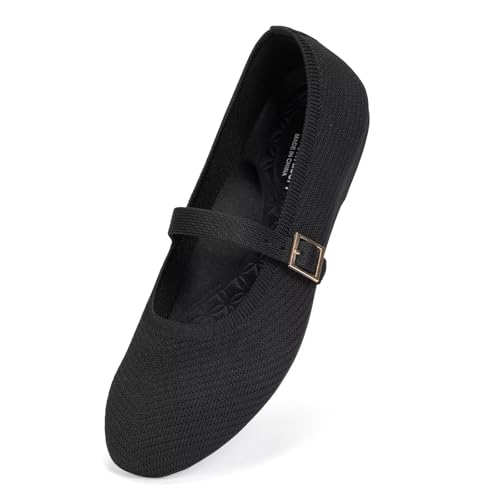 Image of Frank Mully Women's Mary Jane Flats Comfortable Dressy Ballet Flats Casual Round Toe Slip On Washable Knitted Fabric Office Work Woman Shoes