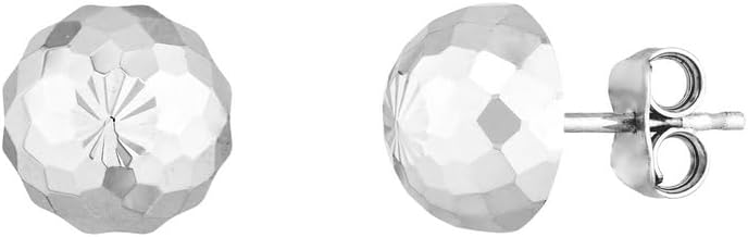 925 Sterling Silver Rhodium Plated 10mm Sparkle-Cut Half Ball Post Earrings Ball Earring for Women