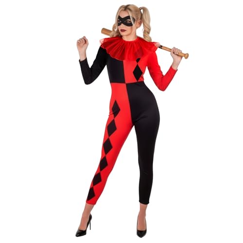 Fun Shack Disfarce arlequin mulher, disfarces circo, disfarce mulher carnaval e Halloween, Vermelho, L