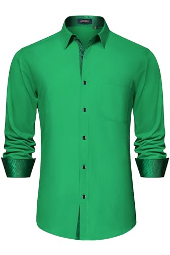 Image of HISDERN Mens Business Dress Shirts Long Sleeve Casual Button Down Shirt Formal Inner Collar Contrast Shirt for Men Wedding