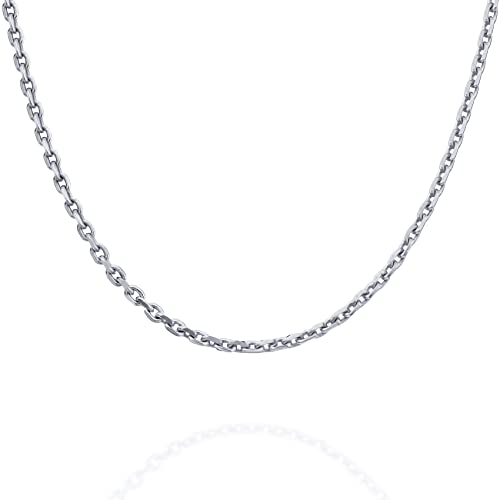 PAVOI Italian Solid 925 Sterling Silver Chain Necklace, 22K Gold Plated, 1.5mm Italian Diamond-Cut Cable Chain Necklace for Women and Men, MADE IN ITALY (18, White Gold)