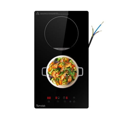Topwish Placa de inducción, 2 placas de inducción, 2 placas de inducción, placa de inducción con protección infantil, función Boost, control táctil, indicador de calor residual, cable de red, 29 cm