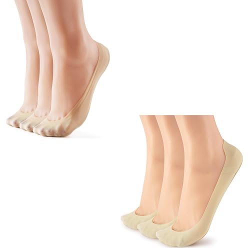 3 Pairs Women's No Show Socks + 3 Pairs Ultra Low No Show Socks for Women