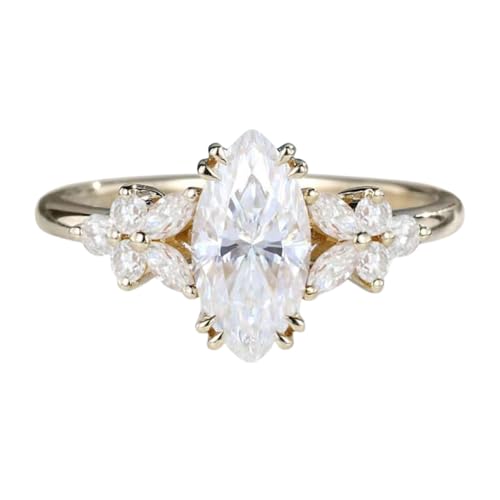 Diiro Floral Cluster Gold Ring for Women – 2.5 Ct Marquise Cut Moissanite Engagement Rings – Vintage Inspired Promise Ring – Wedding Band (Yellow Gold Plated, 5.5)